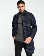Gianni Feraud Checked Collared Concealed Placket Raincoat-navy