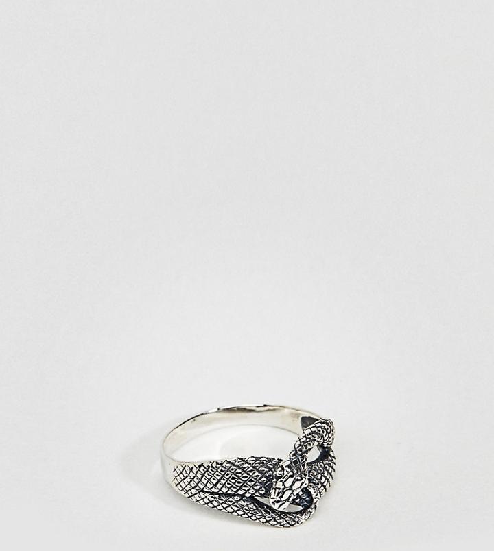 Asos Design Plus Sterling Silver Ring With Wrap Around Snake - Silver