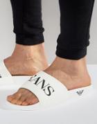 Armani Jeans Logo Slider Flip Flops In White - White