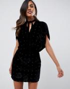 Asos Design Velvet Studded Mini Dress-black