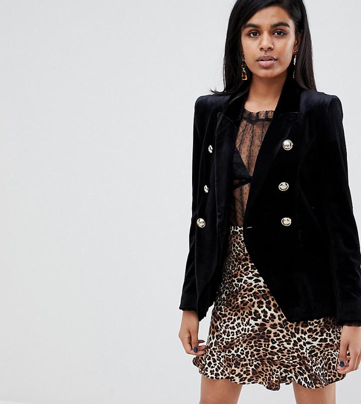River Island Petite Double Breasted Blazer In Black - Black