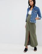 Asos Design Maternity Maxi Skirt With Button Front And Split Detail - Green