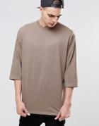 Asos Oversized 3/4 Sleeve T-shirt In Brown - Brown