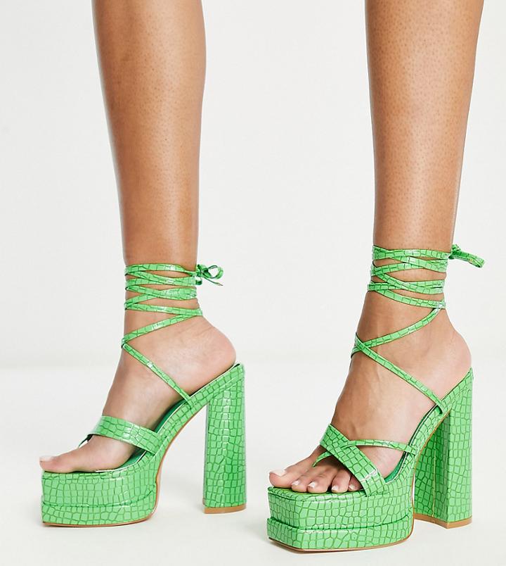Simmi London Wide Fit Alanna Platform Heeled Sandals In Green