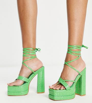 Simmi London Wide Fit Alanna Platform Heeled Sandals In Green