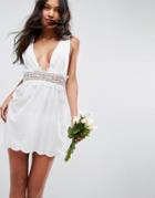 Asos Bridal Beach Dress With Lace Trim Detail - White