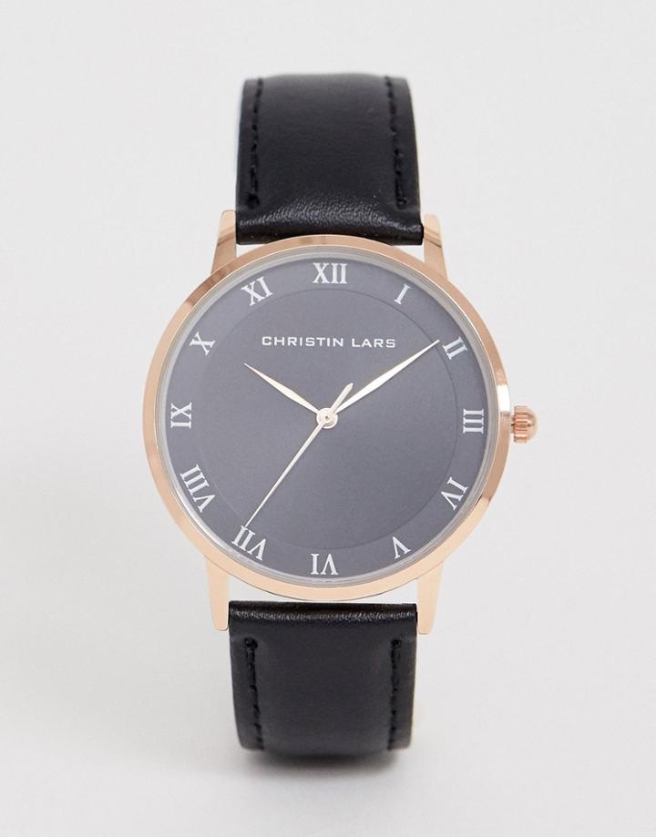 Christin Lars Mens Watch With Black Dial - Black