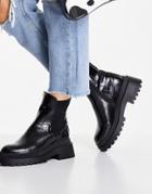 New Look Chunky Chelsea Flat Boot In Black Croc