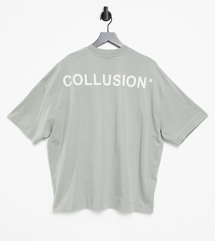 Collusion Oversized Logo T-shirt In Gray-green
