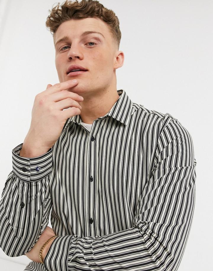 Harry Brown Black And White Striped Slim Fit Shirt