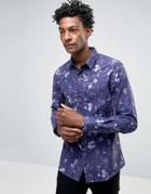 Noose & Monkey Skinny Shirt In All Over Floral Print - Blue