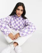 Asos Design Hoodie In Checkerboard Fleece In Lilac-purple