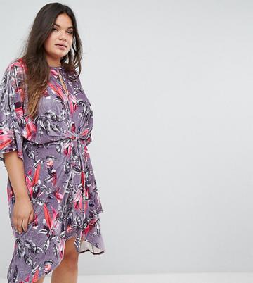 Simply Be Floral Velvet Wrap Dress - Multi