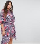Simply Be Floral Velvet Wrap Dress - Multi
