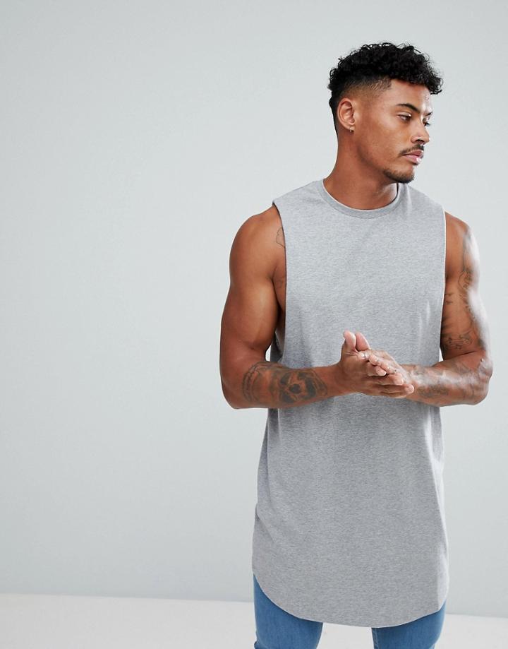 Asos Super Longline Tank With Curve Hem In Gray - Gray