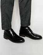 Dune Brogue Boots In Black Leather - Black