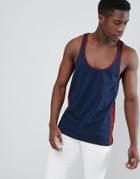 Asos Design Tank With Extreme Racer Back And Contrast Panels In Navy - Multi