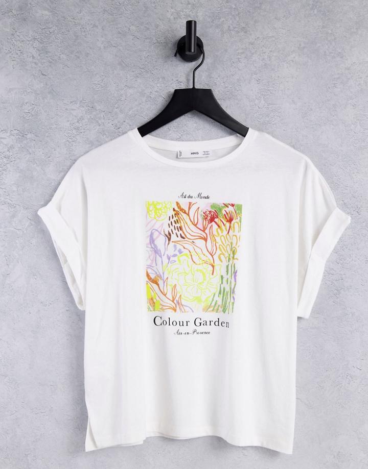Mango Organic Cotton Artwork Print T-shirt In White