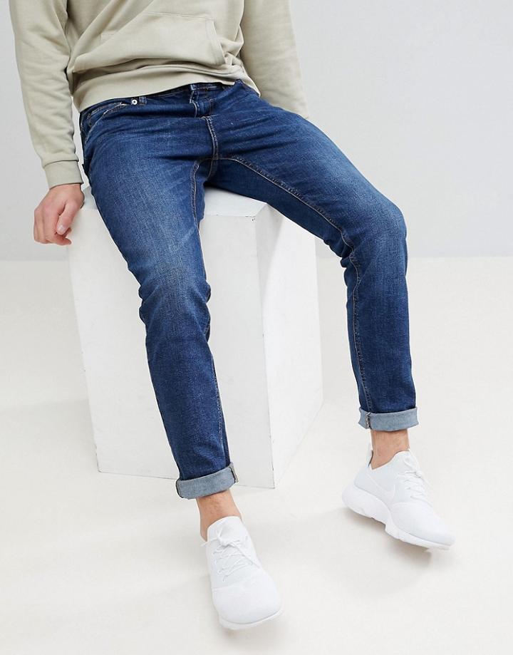 Bershka Skinny Jeans In Dark Blue - Blue