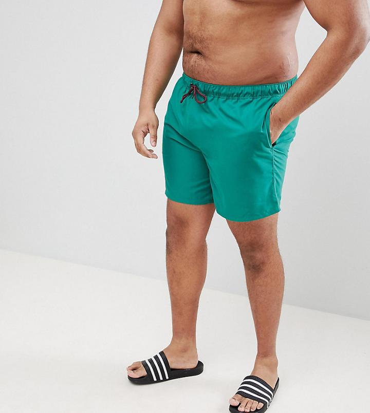 Asos Plus Swim Shorts In Dark Green Mid Length - Green