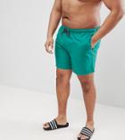 Asos Plus Swim Shorts In Dark Green Mid Length - Green