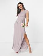 Tfnc Bridesmaid Lace Open Back Maxi Dress In Gray-grey
