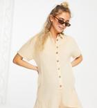 Asos Design Maternity Button Up Romper In Stone-neutral
