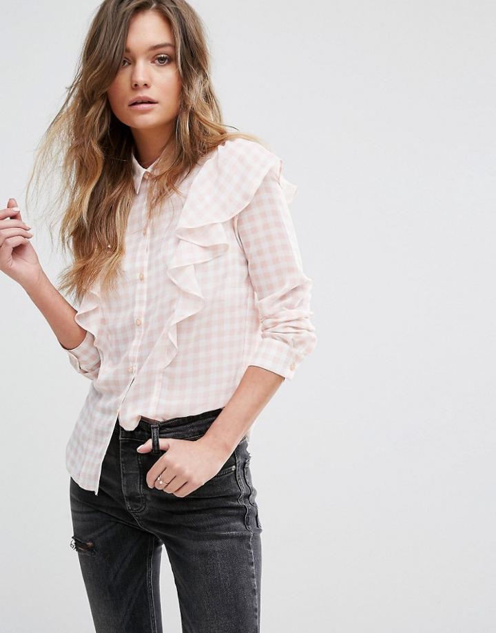 Miss Selfrdige Gingham Ruffle Shirt - Multi
