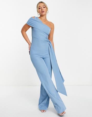 Aqaq One Shoulder Jumpsuit In Slate Blue-blues