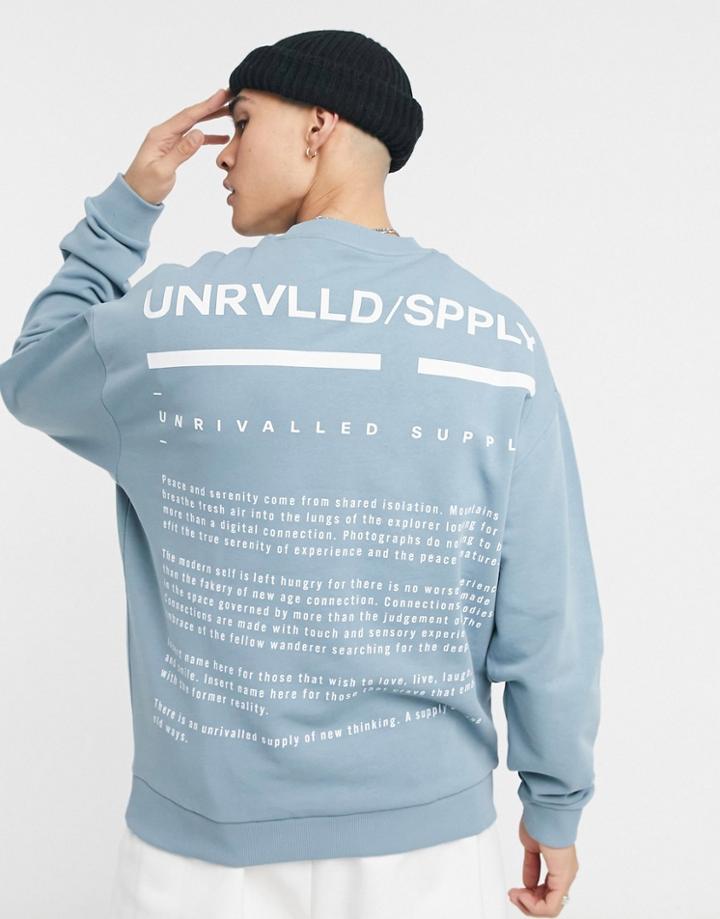 Asos Unrvlld Spply Oversized Sweatshirt In Sage Green With Chest Logo
