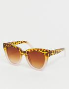 Asos Design Chunky Flare Cat Eye Sunglasses With Pink Tort Frame - Pink