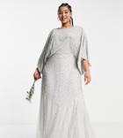 Frock And Frill Plus Bridesmaid Maxi Dress With Exaggerated Sleeves In Gray