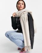 Asos Design Oversized Wool-blend Scarf With Tassels In Oatmeal-neutral