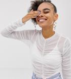 Collusion Mesh Ruched Top In White - White