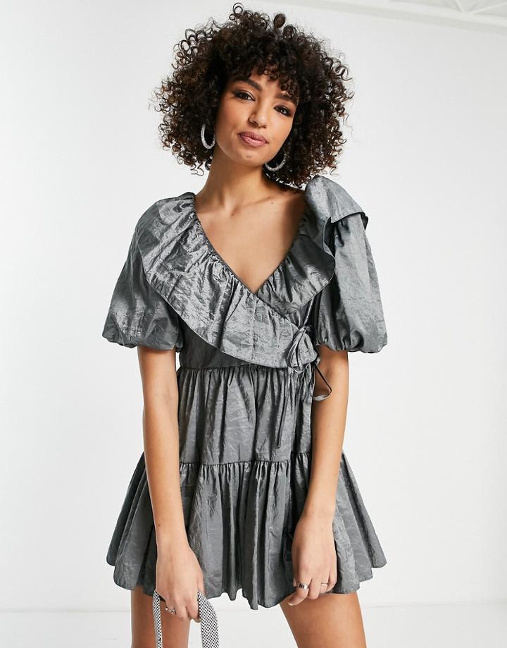 Topshop Taffeta Mini Dress In Silver