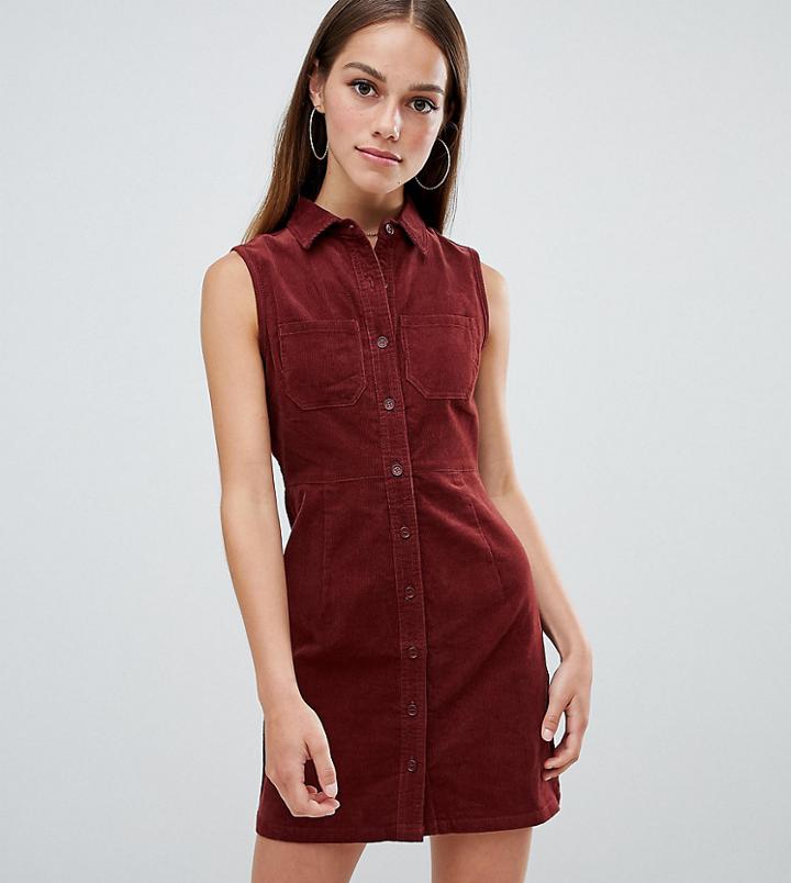 Boohoo Petite Cord Sleeveless Dress - Red