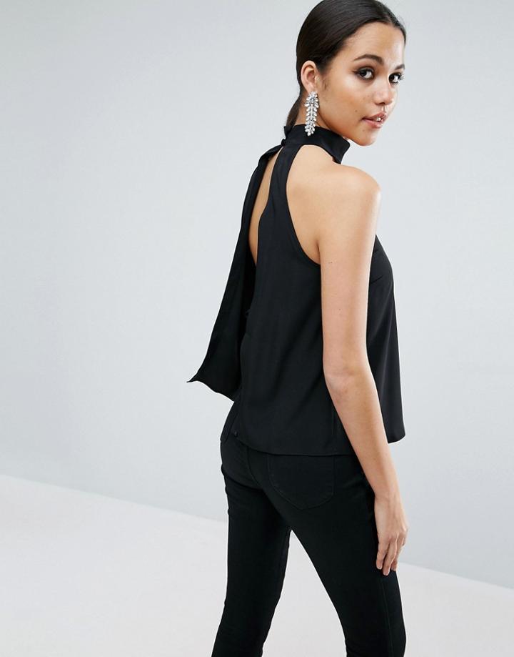 Asos Halter Top With Open Back And Tie - Black