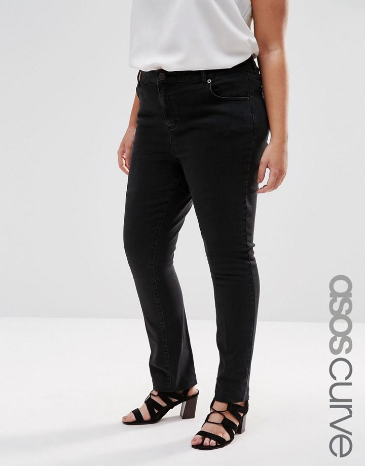 Asos Curve Pencil Straight Leg Jeans In Washed Black - Washed Black
