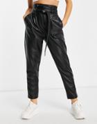 Miss Selfridge Faux Leather Paperbag Pant In Black