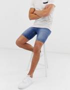 Asos Design Spray On Denim Shorts In Power Stretch Mid Wash-blue