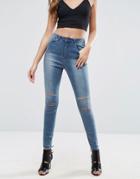 Missguided Sinner High Waisted Double Slash Jeans - Blue