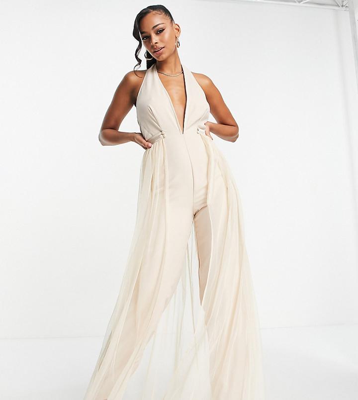 Starlet Exclusive Fitted Jumpsuit With Detachable Tulle Skirt In Rose-pink