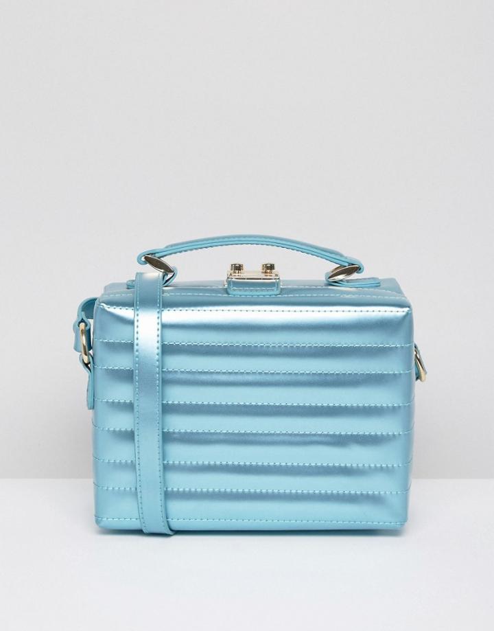 Asos Metallic Chevron Hard Box Cross Body Bag - Blue