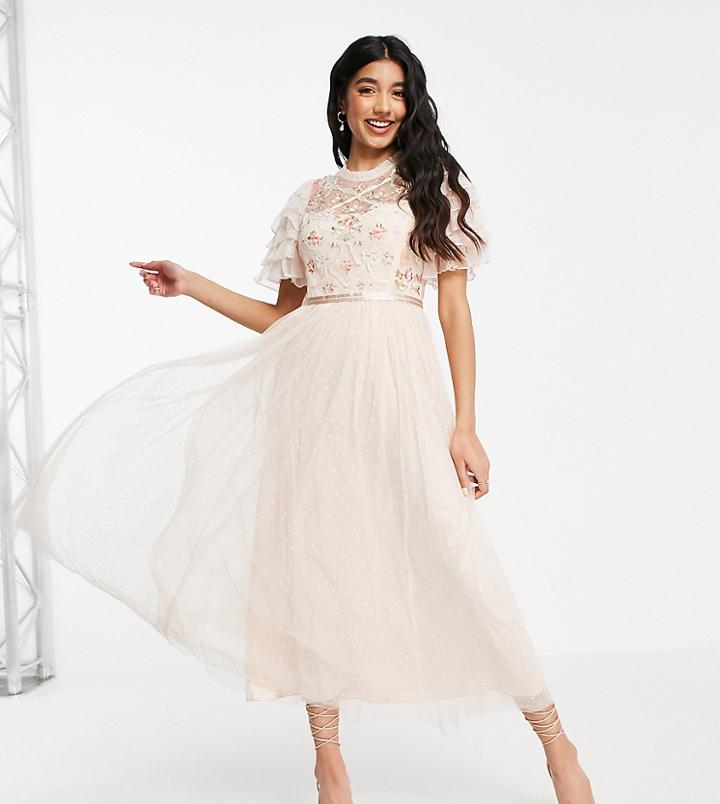 Needle & Thread Isadora Ballerina Midaxi Dress With Lace Embroidery In Cream-white