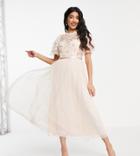 Needle & Thread Isadora Ballerina Midaxi Dress With Lace Embroidery In Cream-white