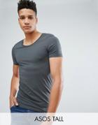 Asos Tall Muscle Fit T-shirt With Scoop Neck In Gray - Gray