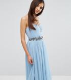 Little Mistress Bandeau Embellished Midi Dress With Tulle Skirt - Blue
