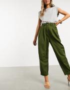 Asos Design Ovoid Pleat Front Peg Pants In Khaki-green