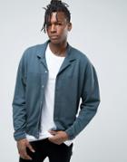 Asos Oversized Jersey Jacket With Revere Collar In Blue - Gray