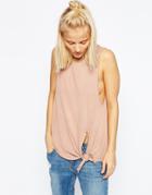 Asos Knot Front Washed Tank - Mink
